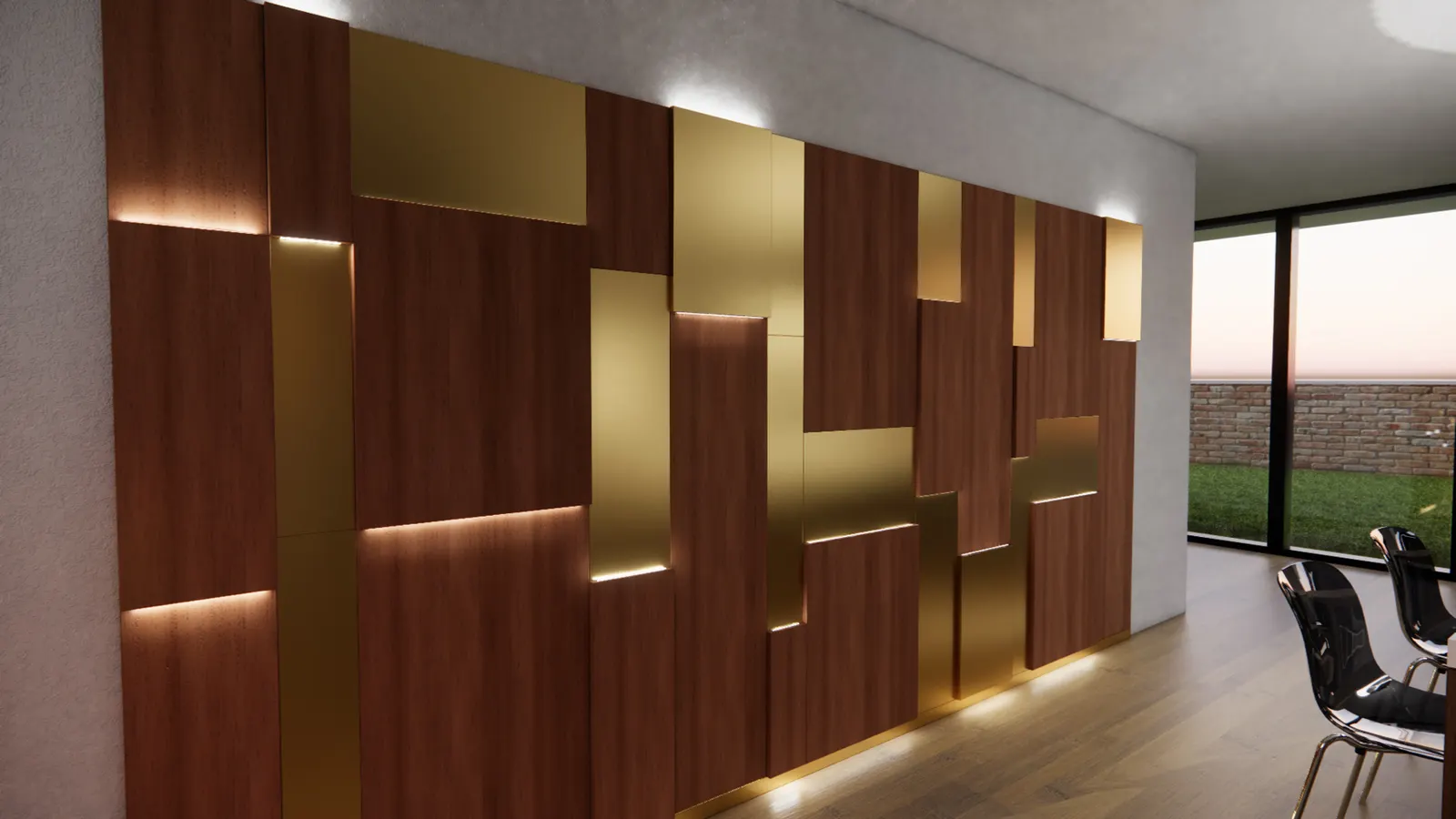 Surfaces and doors coordinated with architectural finishes