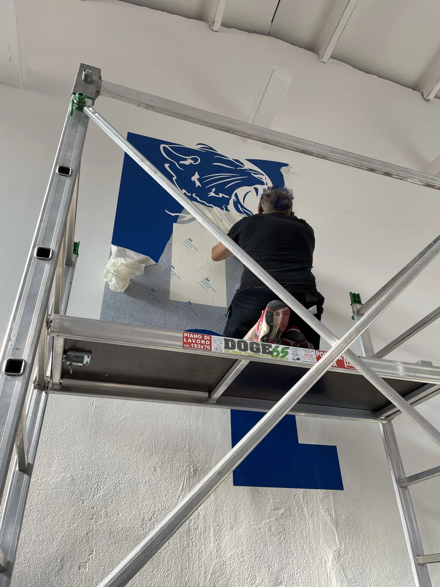 Applicazione del logo sulla parete della sala